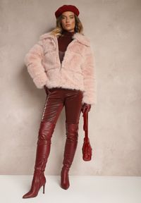Renee - Różowa Pikowana Kurtka Futrzana z Eleganckim Kołnierzem Sinadrea. Kolor: różowy. Materiał: futro. Sezon: zima. Styl: elegancki