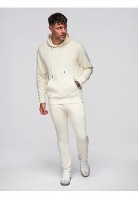 Ombre Clothing - Komplet dresowy męski set bluza z kapturem + spodnie regular fit - kremowy V11 - Rozmiar: L. Okazja: na co dzień, na spacer. Typ kołnierza: kaptur. Kolor: kremowy. Materiał: dresówka. Wzór: aplikacja. Styl: casual, sportowy