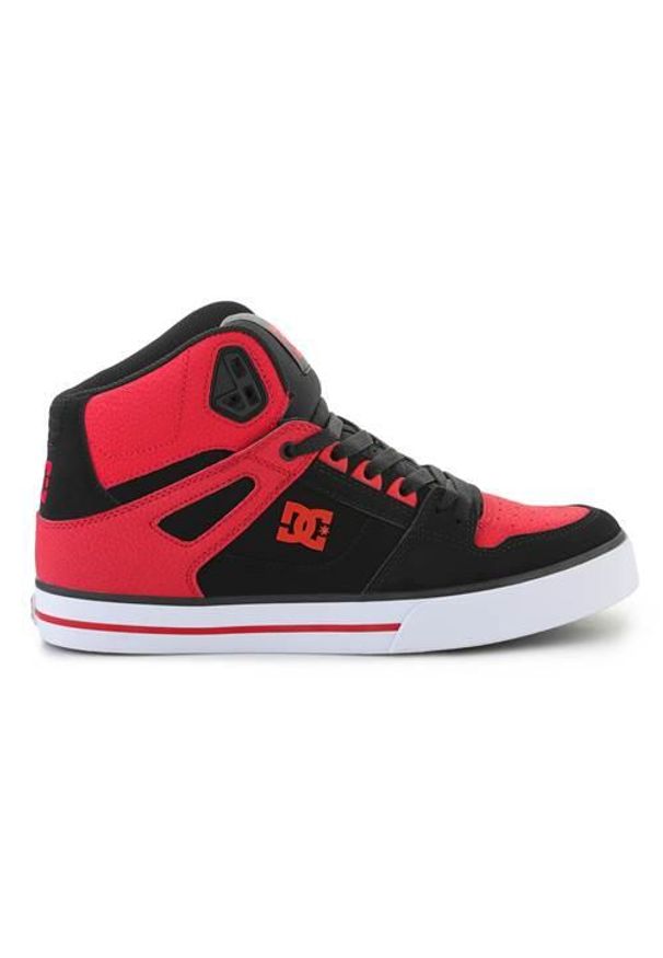 DC Shoes - Buty do chodzenia męskie DC Pure High Top. Wysokość cholewki: za kostkę. Kolor: czerwony, wielokolorowy, czarny. Materiał: skóra, guma, tkanina. Sport: turystyka piesza