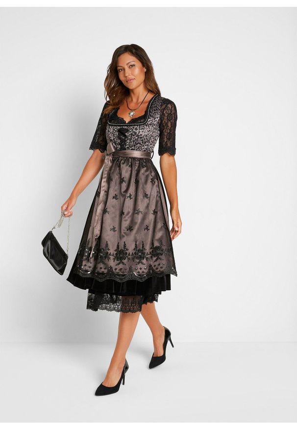 bonprix - Sukienka z fartuchem w ludowym stylu (komplet 2-cz.). Kolor: czarny