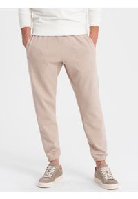 Ombre Clothing - Spodnie męskie dresowe CARROT ze strukturalnej dzianiny - beżowe V2 OM-PASK-0143 - XXL. Kolor: beżowy. Materiał: dzianina, dresówka #5