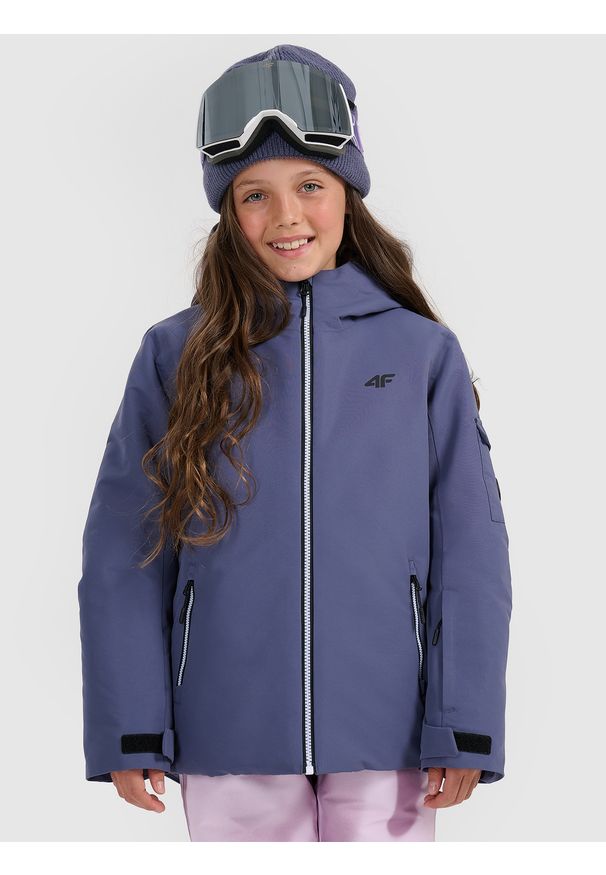 4f - 4F Kurtka snowboardowa membrana 8000 dziewczęca - granatowa 140 (9-10 lat). Kolor: niebieski. Materiał: poliester, materiał. Sezon: lato
