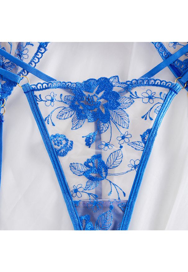 Intica - Bielizna komplet z haftem i koronką na wieczór Katsue. Kolor: niebieski. Materiał: koronka. Wzór: haft, koronka