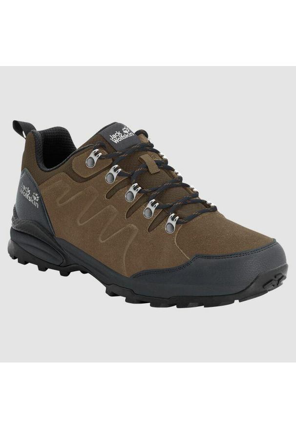 Buty trekkingowe męskie Jack Wolfskin Refugio Texapore. Zapięcie: sznurówki. Kolor: wielokolorowy, szary, brązowy. Materiał: guma, materiał, syntetyk. Szerokość cholewki: normalna