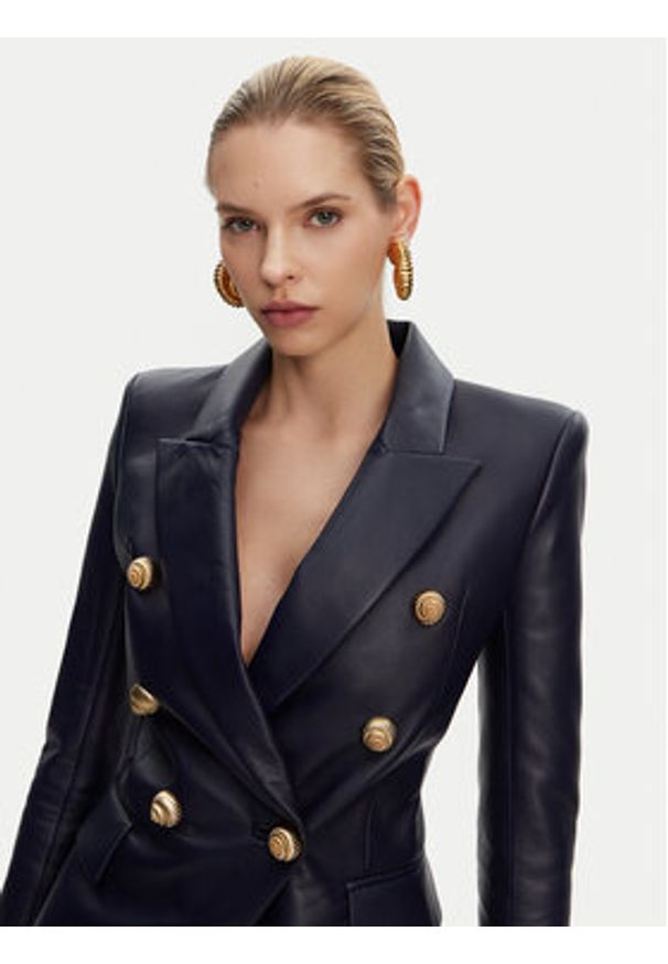 Balmain Marynarka DF0SG185LC62 Granatowy Regular Fit. Kolor: niebieski. Materiał: skóra
