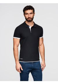 Ombre Clothing - Bawełniana męska koszulka polo z kontrastowymi wykończeniami – czarna V8 - Rozmiar: XL. Typ kołnierza: polo. Kolor: czarny. Materiał: bawełna. Wzór: haft