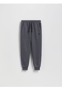 Reserved - Bawełniane joggery z meszkiem - ciemnoszary. Kolor: szary. Materiał: bawełna
