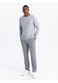 Ombre Clothing - Sweter męski raglanowy z prążkowanymi rękawami – szary melanż V3 - Rozmiar: XXL. Okazja: na co dzień. Kolor: szary. Materiał: prążkowany. Długość rękawa: raglanowy rękaw. Wzór: melanż. Styl: casual #4