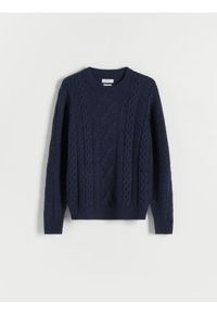 Reserved - Wełniany sweter o warkoczowym splocie - granatowy. Kolor: niebieski. Materiał: wełna. Wzór: ze splotem