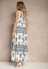 Renee - Niebieska Rozkloszowana Sukienka z Wiskozy Wiązana pod Szyją w Print Paisley Nreadia. Kolor: niebieski. Materiał: wiskoza. Wzór: paisley, nadruk. Typ sukienki: rozkloszowane #3