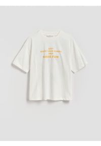 Reserved - T-shirt z nadrukiem - złamana biel. Materiał: bawełna, dzianina. Wzór: nadruk