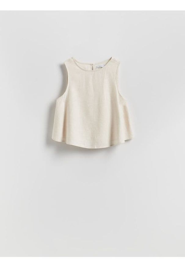 Reserved - Top z dodatkiem lnu - beżowy. Kolor: beżowy. Materiał: len
