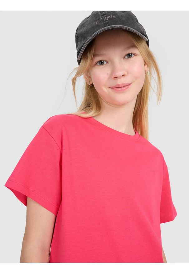 4f - 4F T-shirt oversize gładki dziewczęcy - różowy 164 (13-14 lat). Okazja: na co dzień. Kolor: różowy. Materiał: dzianina, bawełna, jersey. Wzór: gładki. Sezon: lato. Styl: klasyczny, sportowy, casual