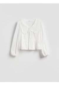 Reserved - Bluzka z kołnierzem - biały. Kolor: biały. Materiał: tkanina, bawełna #1
