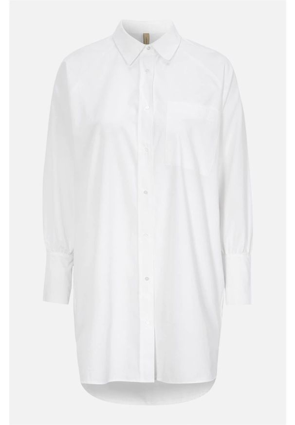 Soyaconcept - Długa koszula Netti. Kolor: biały. Materiał: tkanina. Długość rękawa: długi rękaw. Długość: długie. Styl: elegancki