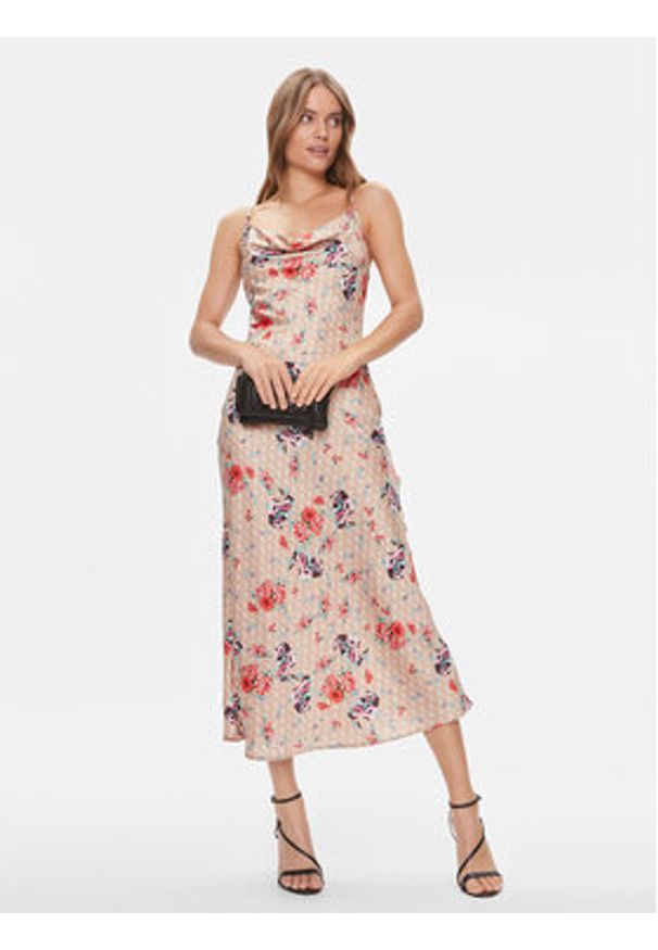 Guess Sukienka koktajlowa W3GK85 WD8G2 Beżowy Regular Fit. Kolor: beżowy. Materiał: syntetyk. Styl: wizytowy