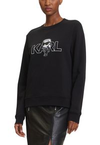 Karl Lagerfeld - KARL LAGERFELD Czarna bluza damska Ikon z nadrukiem, Rozmiar L. Typ kołnierza: dekolt w karo. Kolor: czarny. Materiał: bawełna. Wzór: nadruk. Styl: klasyczny