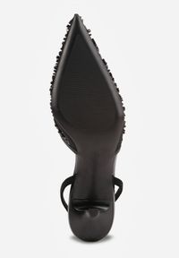 Renee - Czarne Szpilki Slingback Ozdobione Cekinami Vikiraie. Nosek buta: otwarty. Kolor: czarny. Materiał: skóra. Wzór: aplikacja. Obcas: na szpilce. Styl: elegancki #4