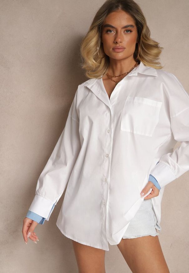 Renee - Biała Bawełniana Koszula Typu Oversize Ronmira. Okazja: na co dzień. Kolor: biały. Materiał: bawełna. Styl: elegancki, casual