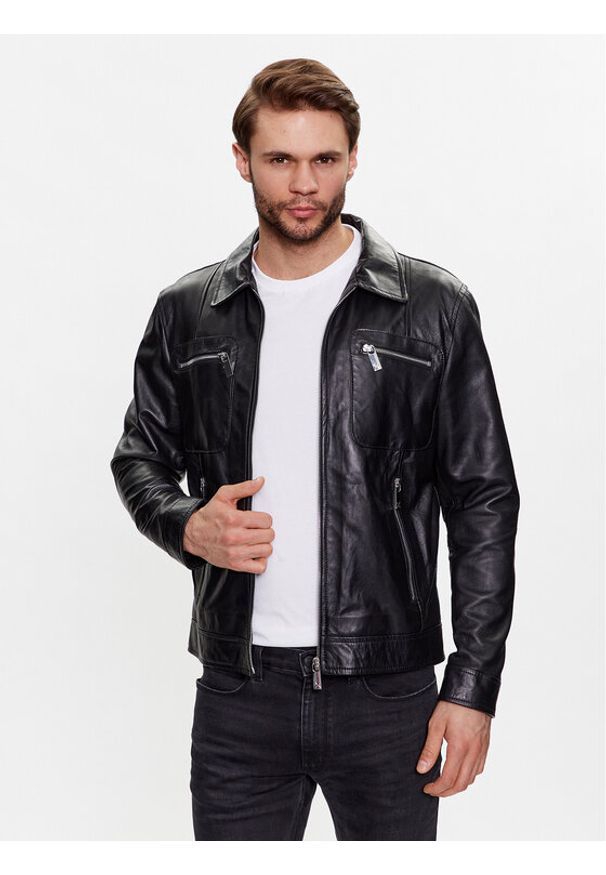Kurtka skórzana John Richmond. Kolor: czarny. Materiał: skóra