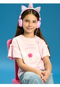 Sinsay - Koszulka - różowy. Kolor: różowy. Długość rękawa: krótki rękaw. Długość: krótkie. Wzór: nadruk, kwiaty #1