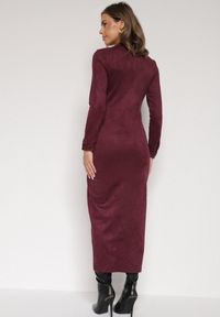 Born2be - Bordowa Koszulowa Sukienka z Imitacji Zamszu z Marszczeniem w Talii Eselea. Okazja: na co dzień. Typ kołnierza: kołnierzyk klasyczny, dekolt w serek. Kolor: czerwony. Materiał: zamsz. Typ sukienki: koszulowe. Styl: klasyczny, casual, elegancki #3
