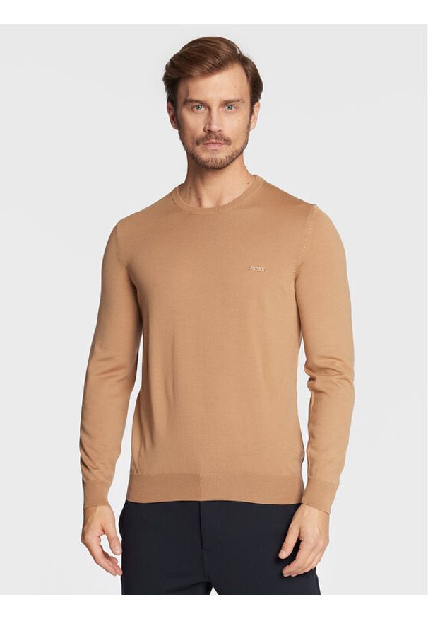 BOSS Sweter Botto-L 50476364 Brązowy Regular Fit. Kolor: brązowy. Materiał: wełna
