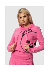 MOSCHINO Różowa bluza damska z kapturem, Rozmiar M. Typ kołnierza: kaptur. Kolor: różowy. Wzór: nadruk