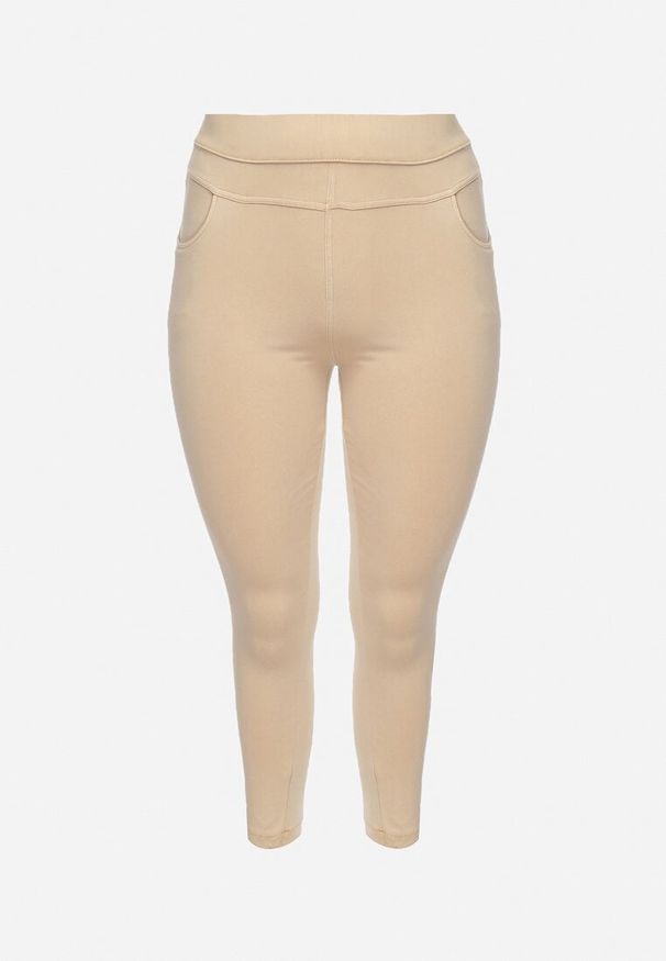 Born2be - Beżowe Spodnie z Wyższym Stanem Nogawki 7/8 z Cyrkoniami Aineth. Stan: podwyższony. Kolor: beżowy. Sezon: wiosna, lato