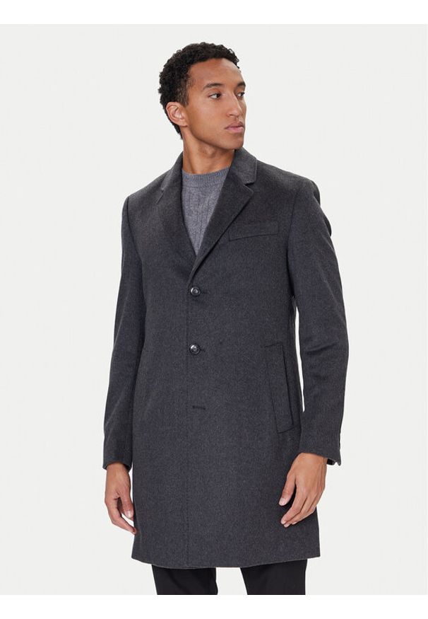 BOSS Płaszcz wełniany Hyde 50549187 Szary Slim Fit. Kolor: szary. Materiał: wełna
