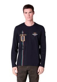 Aeronautica Militare - AERONAUTICA MILITARE Granatowy męski longsleeve Crew neck. Kolor: niebieski. Długość rękawa: długi rękaw