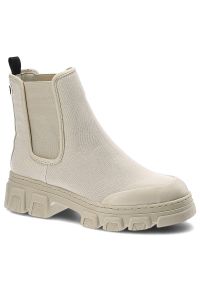 Beżowe Botki Tamaris Modne Buty Damskie Na Wiosnę. Okazja: na co dzień. Kolor: beżowy. Materiał: materiał. Wzór: geometria. Sezon: wiosna. Styl: casual, klasyczny