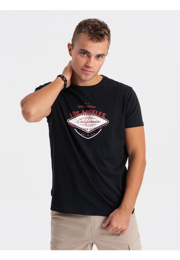 Ombre Clothing - T-shirt męski bawełniany z nadrukiem - czarny V3. Kolor: czarny. Materiał: bawełna. Długość: krótkie. Wzór: nadruk. Styl: klasyczny