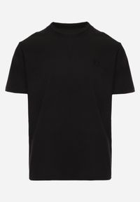 Born2be - Czarny Klasyczny T-shirt z Bawełną Zdobiony Minimalistycznym Nadrukiem Bornore. Okazja: na co dzień, do pracy. Kolor: czarny. Materiał: bawełna. Wzór: nadruk, aplikacja. Styl: klasyczny #2