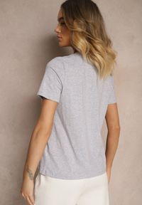 Renee - Szary T-shirt z Bawełny z Dekoltem w Serek Nindriela. Typ kołnierza: dekolt w serek. Kolor: szary. Materiał: bawełna