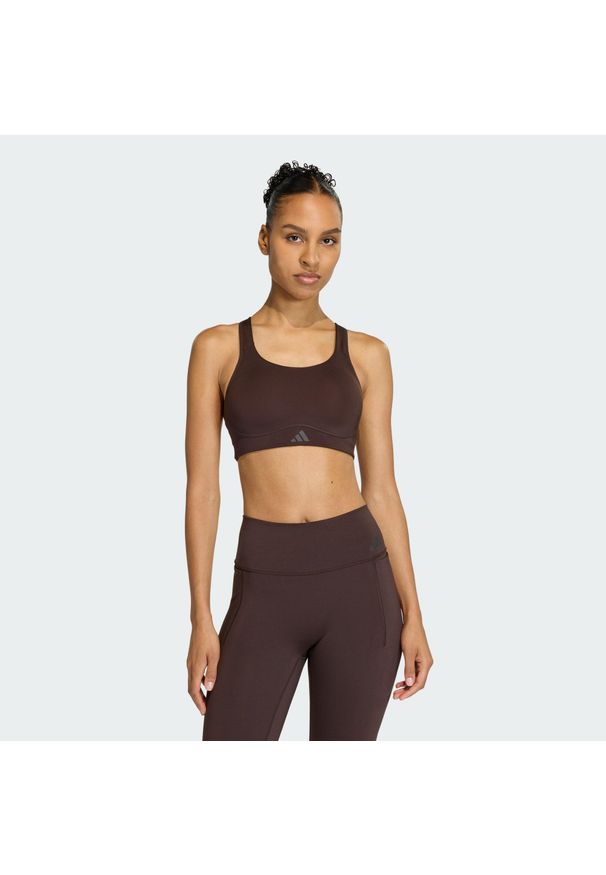 Adidas - Biustonosz Optime Workout High Support. Kolor: brązowy. Technologia: ClimaCool (Adidas). Sport: fitness