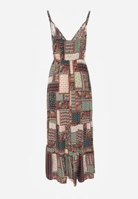 Renee - Zielona Wiskozowa Sukienka o Kopertowym Kroju w Print Patchwork Grehan. Kolor: zielony. Materiał: wiskoza. Długość rękawa: na ramiączkach. Wzór: nadruk. Typ sukienki: kopertowe. Styl: boho, wakacyjny. Długość: maxi #5