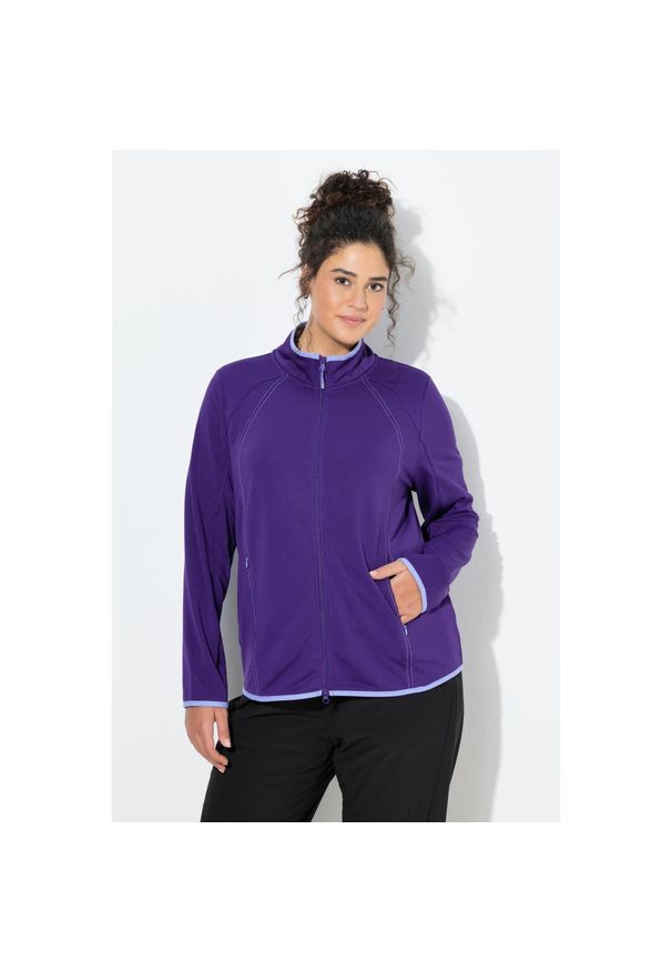 ULLA POPKEN - Damskie Funkcyjna bluza rozpinana stójka długi rękaw z recyklingu. Typ kołnierza: kołnierzyk stójkowy. Kolekcja: plus size. Kolor: fioletowy. Materiał: poliester, elastan, materiał. Długość rękawa: długi rękaw. Długość: długie. Sport: joga i pilates