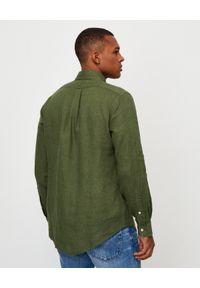 Ralph Lauren - RALPH LAUREN - Zielona koszula z lnu Custom Fit. Typ kołnierza: polo. Kolor: zielony. Materiał: len. Wzór: haft