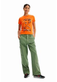 Desigual t-shirt bawełniany kolor pomarańczowy. Kolor: pomarańczowy. Materiał: bawełna. Wzór: nadruk. Styl: klasyczny #4