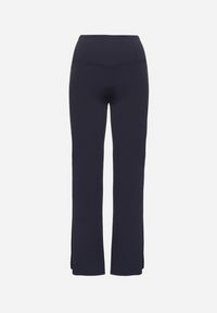 Born2be - Granatowe Legginsy Dzwony z Wysokim Stanem i Szeroką Gumką w Talii Idoreia. Okazja: na co dzień. Stan: podwyższony. Kolor: niebieski. Styl: elegancki, casual