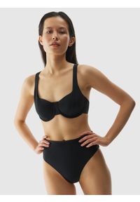 4f - 4F Góra od bikini damska - czarna S. Kolor: czarny. Materiał: dzianina, włókno, syntetyk, materiał, elastan. Wzór: jednolity