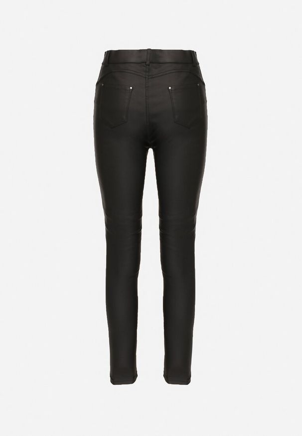 Born2be - Czarne Spodnie Slim z Ekoskóry Emiliara. Okazja: na co dzień. Kolor: czarny. Styl: wizytowy, casual, elegancki