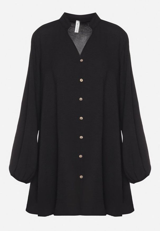 Born2be - Czarna Rozkloszowana Sukienka Pudełkowa z Ozdobnymi Guzikami Alcionete. Okazja: na co dzień. Kolor: czarny. Typ sukienki: proste. Styl: casual, elegancki