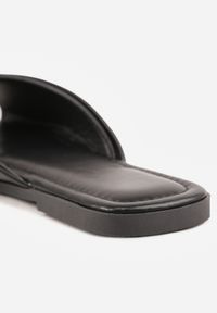 Renee - Czarne Klapki na Płaskiej Podeszwie Zdobione Metaliczną Aplikacją Winnessa. Okazja: na co dzień. Kolor: czarny. Materiał: jeans. Wzór: aplikacja. Obcas: na płaskiej podeszwie. Styl: casual #3