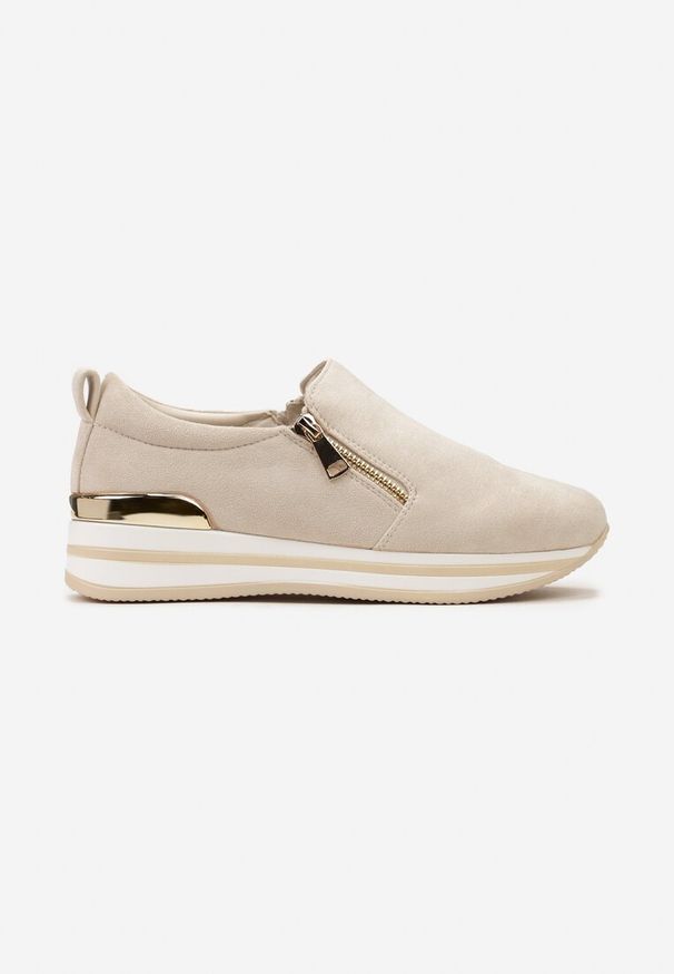 Born2be - Beżowe Sneakersy z Krótkim Suwakiem i Niską Platformą Vinewas. Kolor: beżowy. Obcas: na platformie