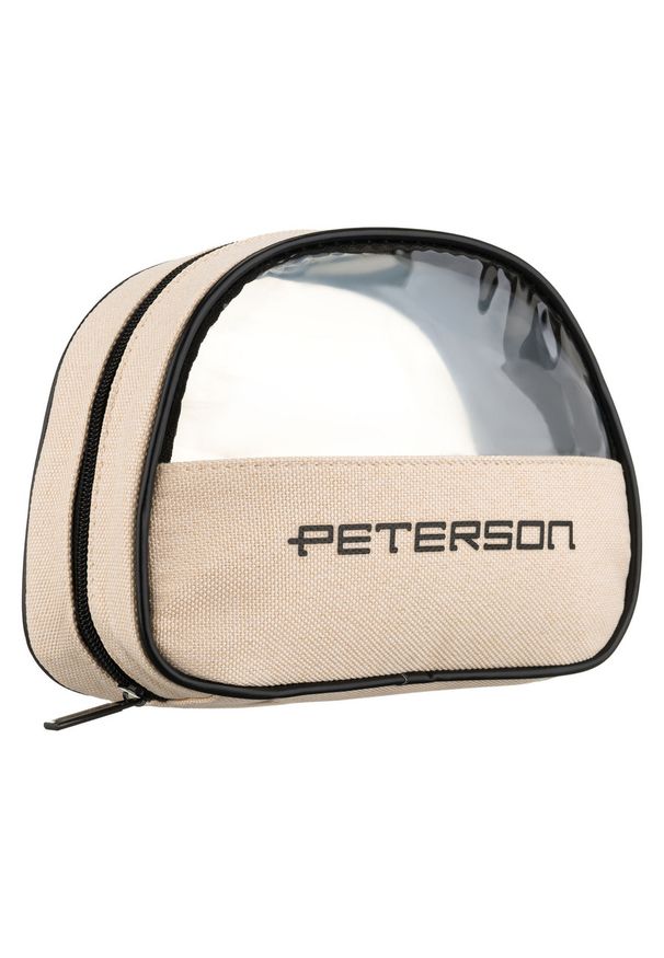 Beżowo-czarna kosmetyczka z tkaniny syntetycznej z przezroczystym panelem - Peterson. Kolor: czarny, beżowy, wielokolorowy. Materiał: tkanina, syntetyk