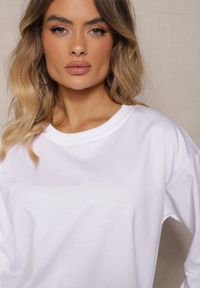 Renee - Biała Bluza z Bawełną ze Ściągaczami przy Rękawach i w Pasie Alberia. Kolor: biały. Materiał: bawełna. Długość rękawa: długi rękaw. Długość: długie #4
