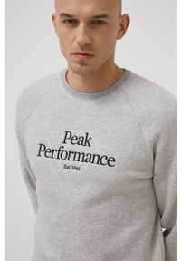 Peak Performance bluza męska kolor szary z aplikacją. Kolor: szary. Długość rękawa: raglanowy rękaw. Wzór: aplikacja