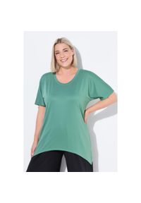 ULLA POPKEN - Damskie Koszula funkcjonalna wydłużone boki okrągły dekolt. Kolekcja: plus size. Kolor: zielony. Materiał: poliester, materiał, elastan. Sport: turystyka piesza #1